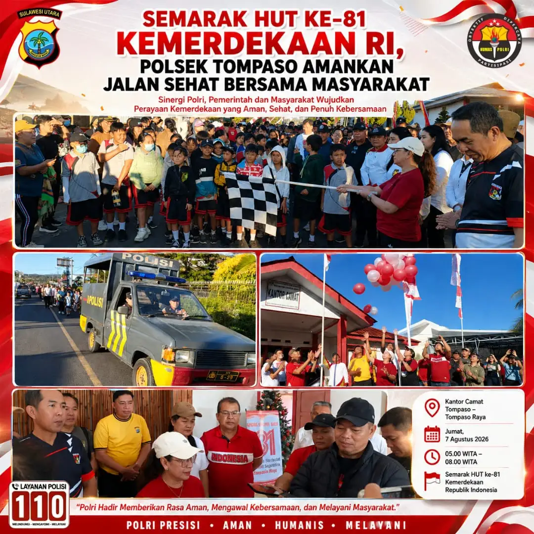 Semarak HUT ke-81 Kemerdekaan RI, Polsek Tompaso Amankan Jalan Sehat Bersama Masyarakat